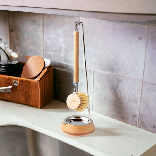Dish Brush Holder with kitchen in background 